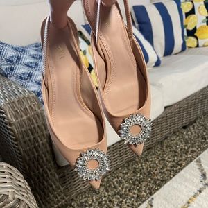 Zara beige kitten heels with embellished front piece